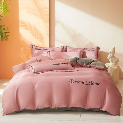 七仙女家纺 2025新款水洗真丝-梦幻家园系列四件套 胭脂粉+高级灰