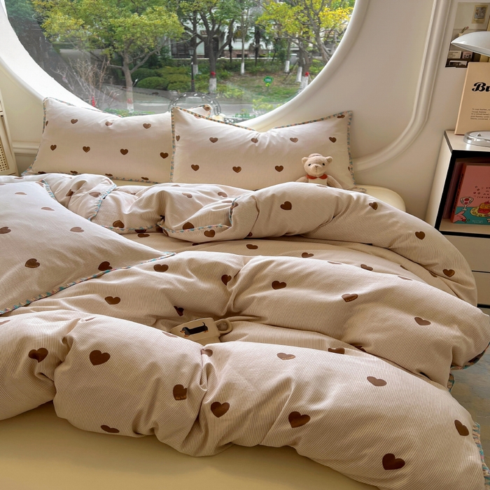 91家纺网 家纺一手货源 找家纺 葡萄家 2025爆款高克重彩色三角针A类针织双层纱四件套 提供买家秀 玖在心