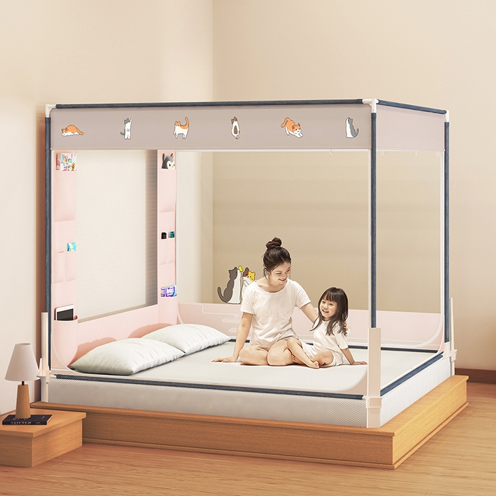 91家纺网 家纺一手货源 找家纺 青竹苑 2025新款围栏支架口袋款坐床防摔蚊帐 故宫喵