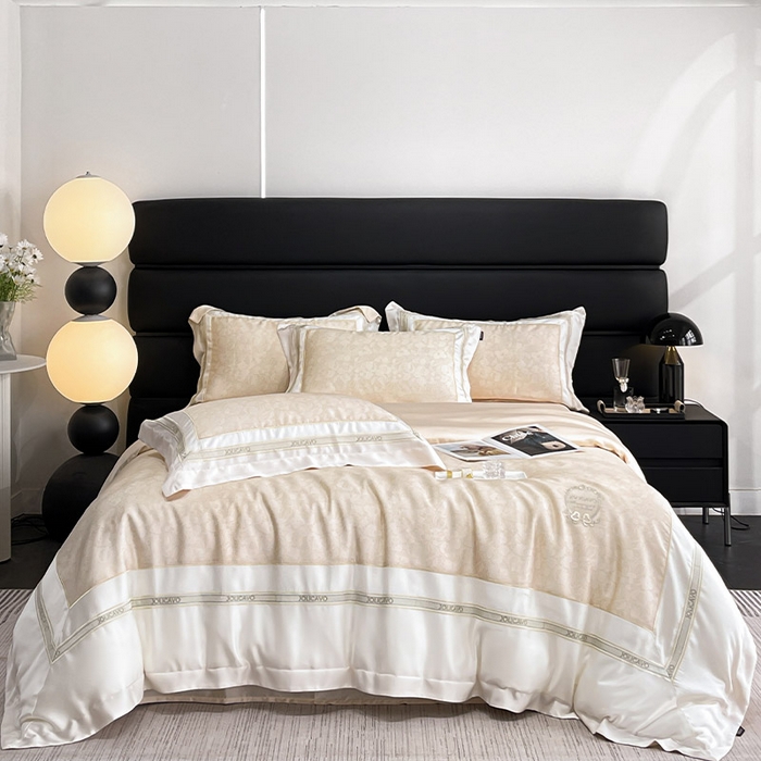 91家纺网 家纺一手货源 找家纺 高端轻奢A类母婴级兰精天丝全工艺刺绣四件套高端真丝夏季丝滑裸睡床上用品  维曼-香颂黄