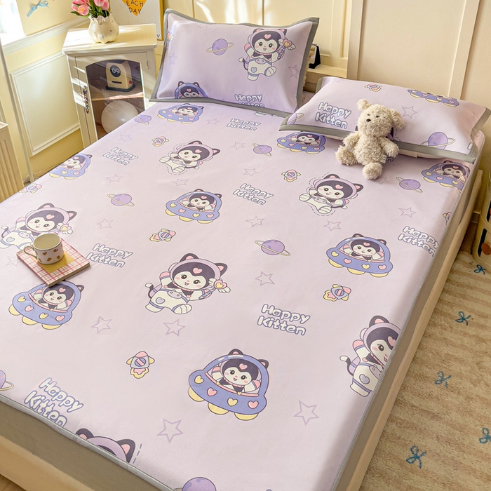 91家纺网 家纺一手货源 找家纺 富馨莱 2025新款床笠款冰藤印花凉席A类抗菌冰丝席支持定制尺寸 淘气喵