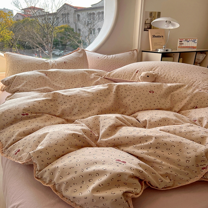 91家纺网 家纺一手货源 找家纺 葡萄家 2025爆款高克重彩色三角针A类针织双层纱四件套 提供买家秀 幸绘咖