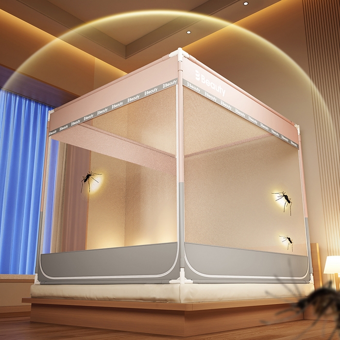 91家纺网 家纺一手货源 找家纺 （总）青竹苑 2025新款无印字母三门坐床床笠底防摔蚊帐