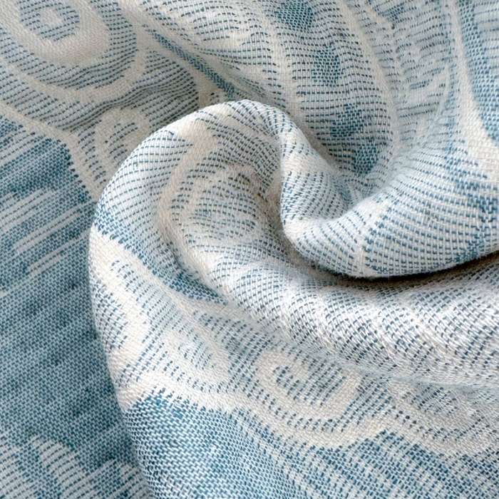 91家纺网 家纺一手货源 找家纺 2025新款A类纯棉针织三层纱提花多功能毯 蓝色-梦回