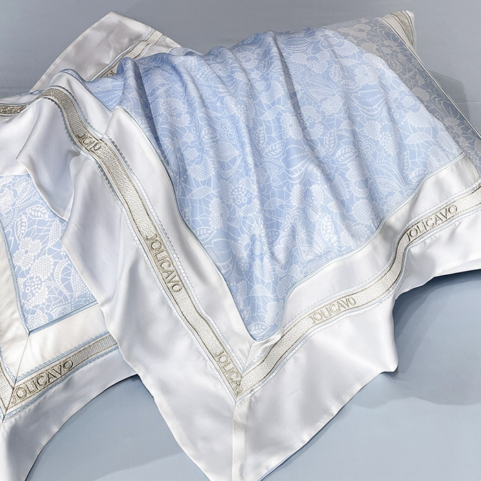 91家纺网 家纺一手货源 找家纺 高端轻奢A类母婴级兰精天丝全工艺刺绣四件套高端真丝夏季丝滑裸睡床上用品  维曼-香颂蓝