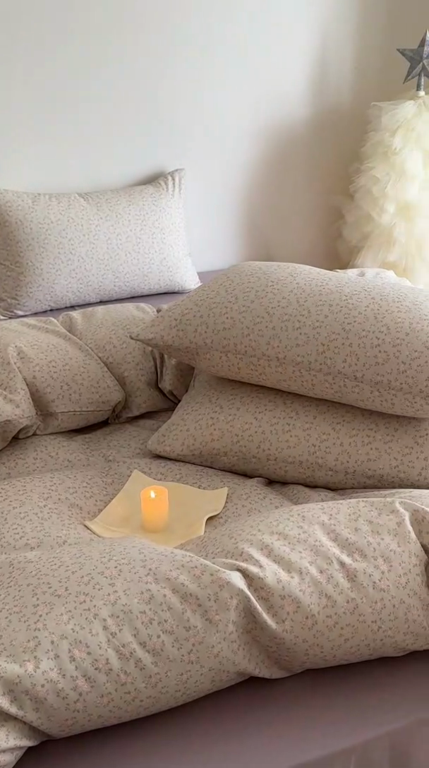 91家纺网 家纺一手货源 找家纺 塞纳 2026新款.全棉有氧双层纱四件套-场景一 宛夏-浅绿