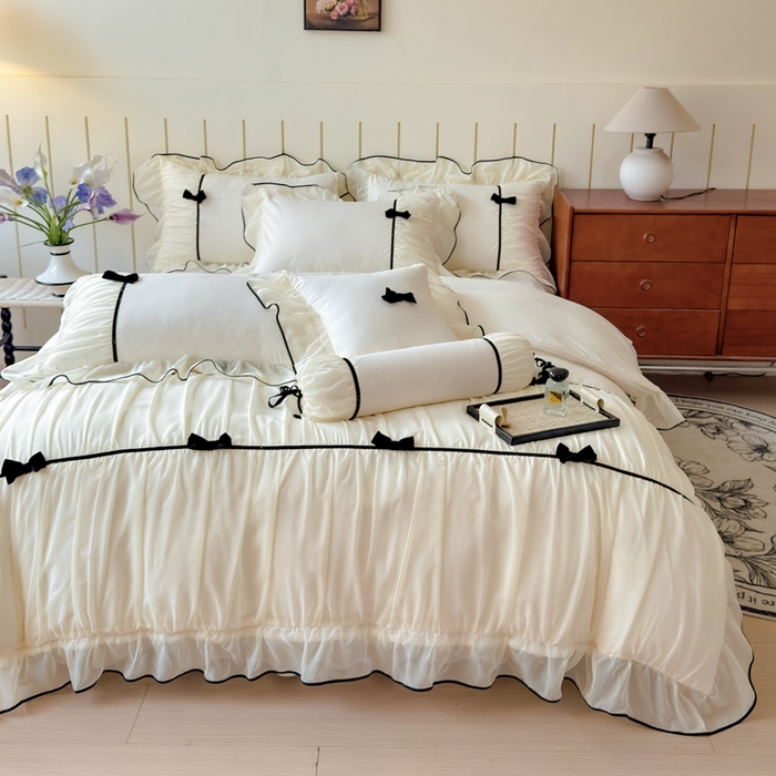 91家纺网 家纺一手货源 找家纺 狂想家（床边故事）2025赛琳法式高定四件套 赛琳奶昔白