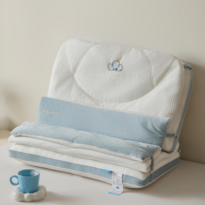 91家纺网 家纺一手货源 找家纺 昕科 2025新款云颈二合一可拆卸牵引枕芯-小被子小毯子枕头刺绣双层枕芯 云颈二合一枕-蓝色