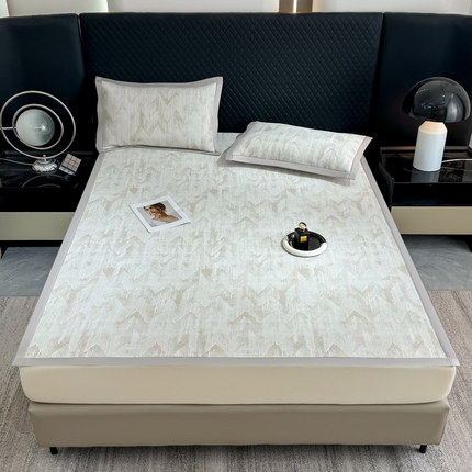 伊人坊 2025新款PE高分子乙纶提花凉感凉席床席款床笠款 山溪-咖（床席款）