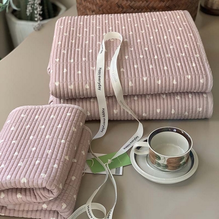 汇庭 2025新款蔓莎床盖三件套系列-实拍 小爱心粉