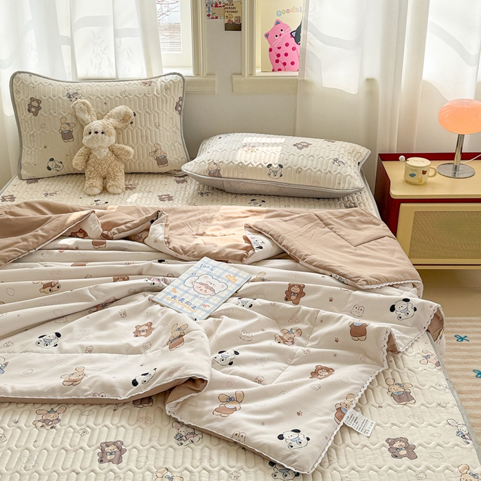 91家纺网 家纺一手货源 找家纺 慕尚家纺  2025春夏新款乳胶凉席水洗棉夏被夏凉被空调被三件套四件套 吖咪兔