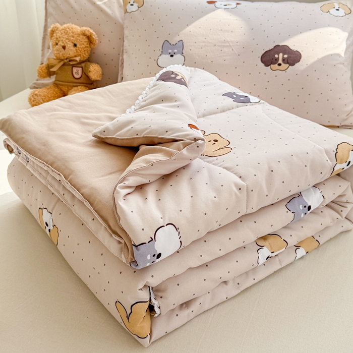 91家纺网 家纺一手货源 找家纺 慕尚家纺 2025新款水洗棉花边工艺羽丝棉卡通系列夏被 巴克狗