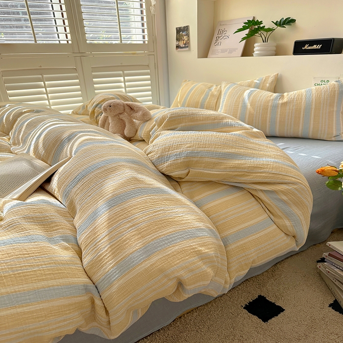 91家纺网 家纺一手货源 找家纺 田野2025新款全棉皱皱纱四件套 时予-桔兰