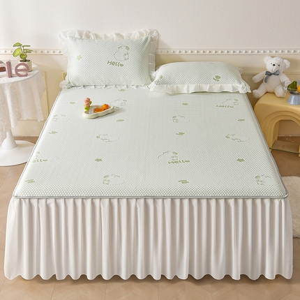 91家纺网 家纺一手货源 找家纺 （总）鑫顺欣 2025新款A类凉感豆豆凉席床裙款三件套凉席冰丝凉席可折叠夏季床垫