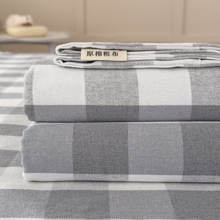 91家纺网 家纺一手货源 找家纺 首爱家纺 2025新款色织老粗布床单老粗布凉席三件套 棋盘