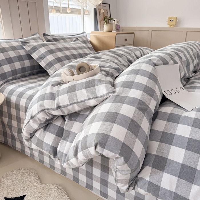 91家纺网 家纺一手货源 找家纺 首爱家纺 2025新款色织老粗布四件套全棉四件套纯棉四件套 棋盘