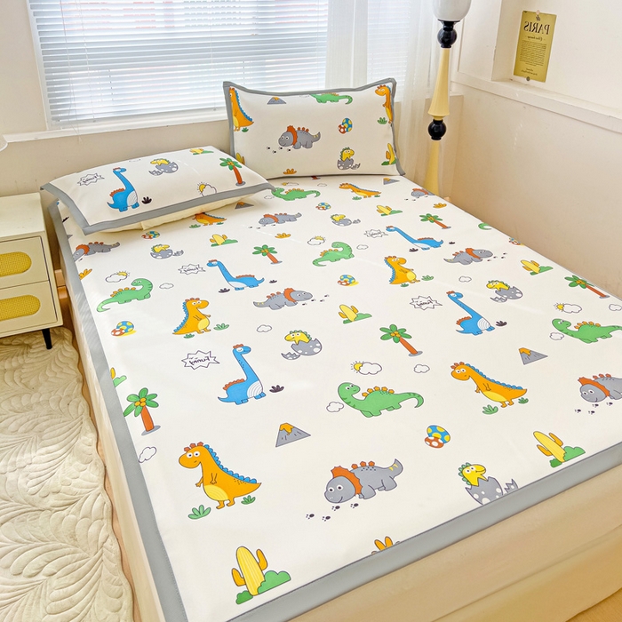 91家纺网 家纺一手货源 找家纺 富馨莱 2025新款平铺款冰藤印花凉席A类抗菌冰丝席支持定制尺寸 恐龙纪元