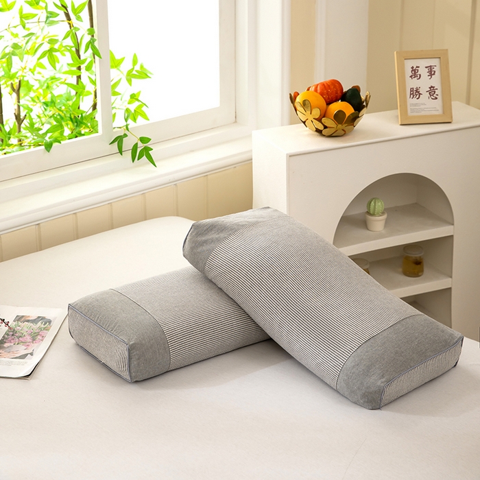 91家纺网 家纺一手货源 找家纺 九州枕芯2025新款水洗棉条纹荞麦枕枕头枕芯 灰色20x50x8cm/只