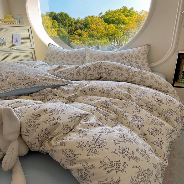 91家纺网 家纺一手货源 找家纺 （总）葡萄家 2025直播爆款高克重彩色三角针A类针织双层纱四件套 提供买家秀