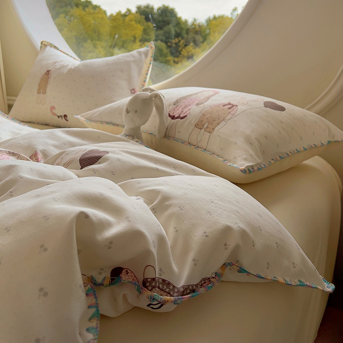 91家纺网 家纺一手货源 找家纺 葡萄家 2025爆款高克重彩色三角针A类针织双层纱四件套 提供买家秀 兔小姐