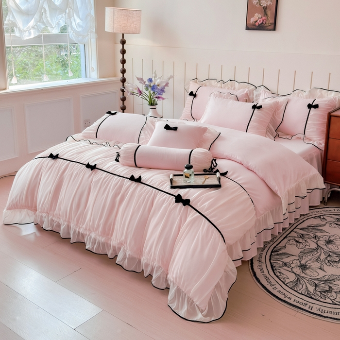 91家纺网 家纺一手货源 找家纺 狂想家（床边故事）2025赛琳法式高定四件套 赛琳蜜桃粉