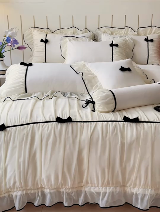 91家纺网 家纺一手货源 找家纺 狂想家（床边故事）2025赛琳法式高定四件套 赛琳奶昔白