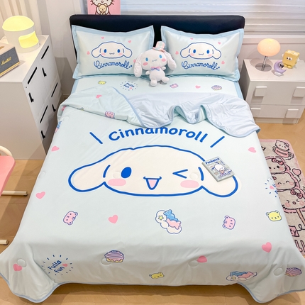 2025新款正版授权A类大版数码印花三丽鸥可机洗1200D冰丝凉席席子凉席可组合针织棉夏被四件套-平铺款 平铺款-开心玉桂狗