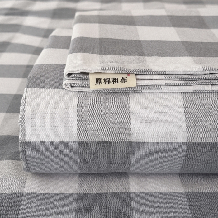 91家纺网 家纺一手货源 找家纺 首爱家纺 2025新款色织老粗布床单老粗布凉席三件套 棋盘
