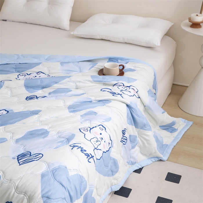 91家纺网 家纺一手货源 找家纺 梵心家纺 2025新款直播热款印花夏凉被空调被被子被芯水洗棉夏被 爱心蓝