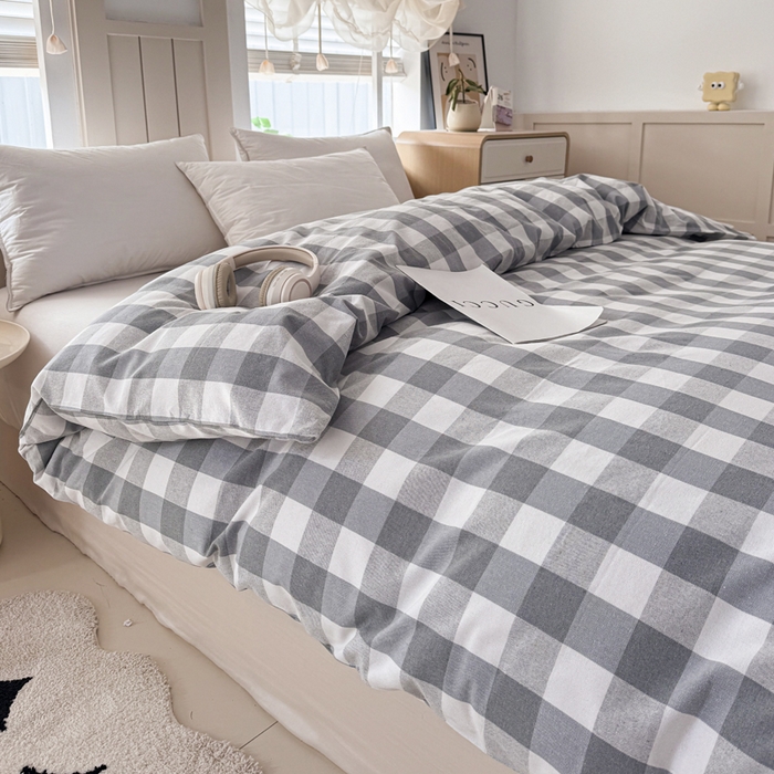 91家纺网 家纺一手货源 找家纺 首爱家纺 2025新款色织老粗布四件套全棉四件套纯棉四件套 棋盘