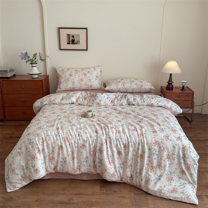 91家纺网 家纺一手货源 找家纺 曲之慕2025新款A类母婴级有氧全棉纯棉双层纱印花四件套 芳若-米