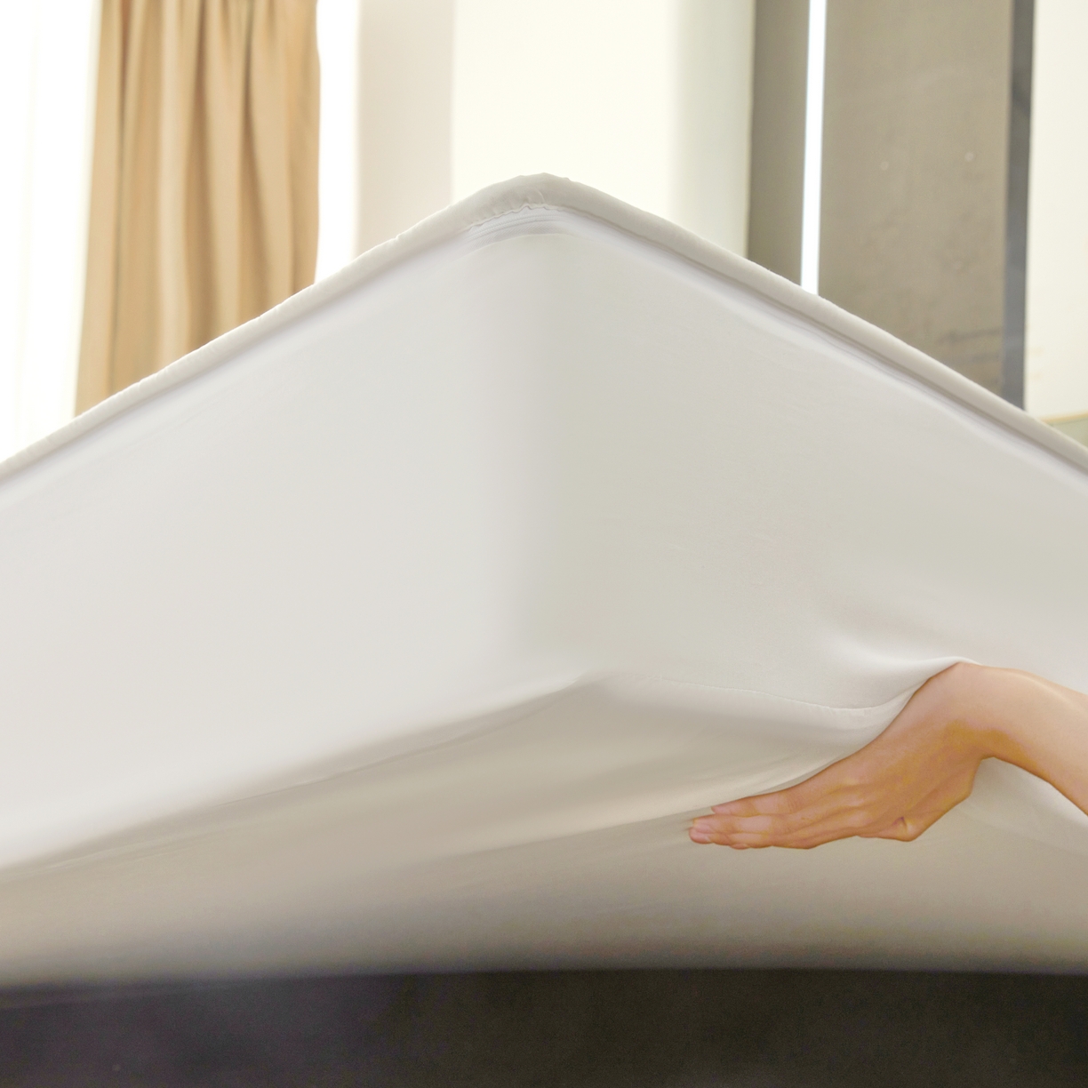 91家纺网 家纺一手货源 找家纺 欧邦 2025新款可拆卸六面全包夹棉床笠 单面夹棉-本白