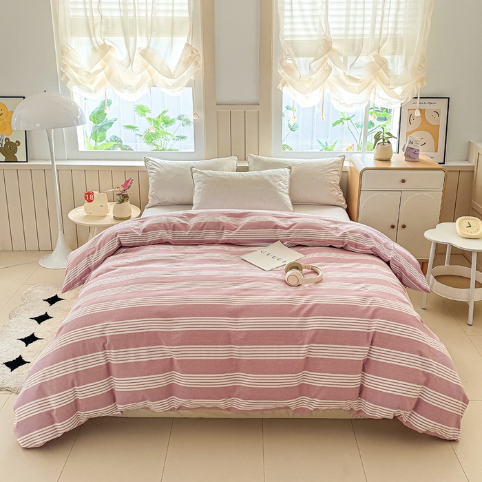 91家纺网 家纺一手货源 找家纺 首爱家纺 2025新款色织老粗布四件套全棉四件套纯棉四件套 错落