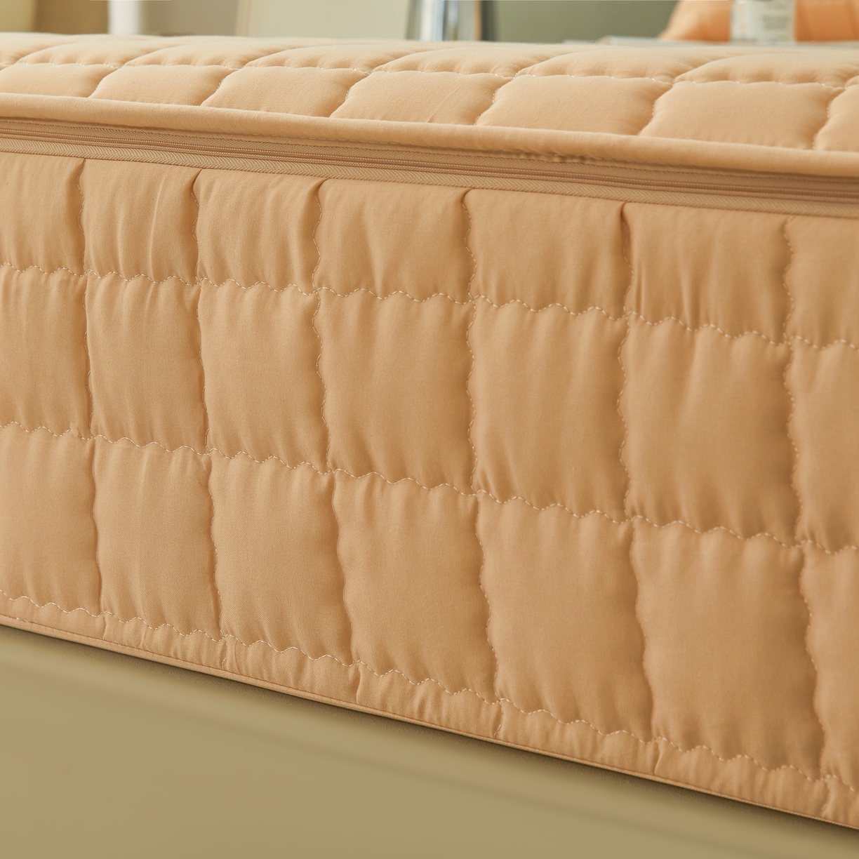 91家纺网 家纺一手货源 找家纺 欧邦 2025新款可拆卸六面全包夹棉床笠 五面夹棉-羊驼色