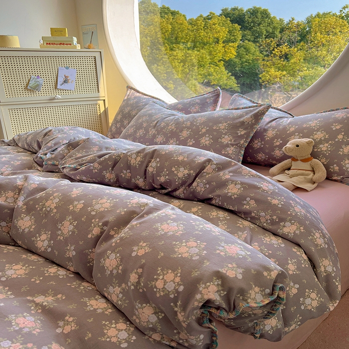 91家纺网 家纺一手货源 找家纺 葡萄家 2025爆款高克重彩色三角针A类针织双层纱四件套 提供买家秀 茉福灰