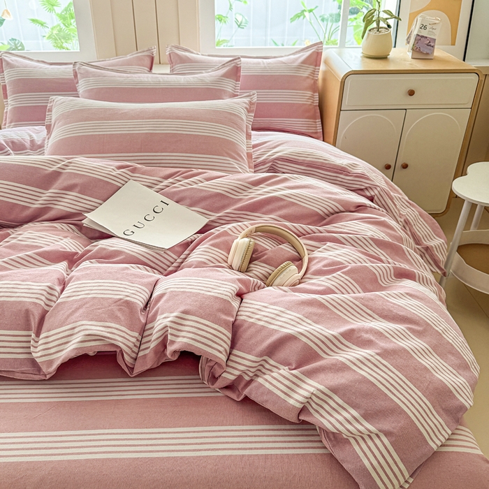 91家纺网 家纺一手货源 找家纺 首爱家纺 2025新款色织老粗布四件套全棉四件套纯棉四件套 错落