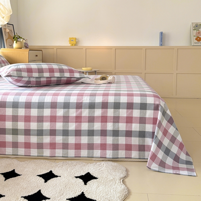 91家纺网 家纺一手货源 找家纺 首爱家纺 2025新款色织老粗布床单老粗布凉席三件套 花格