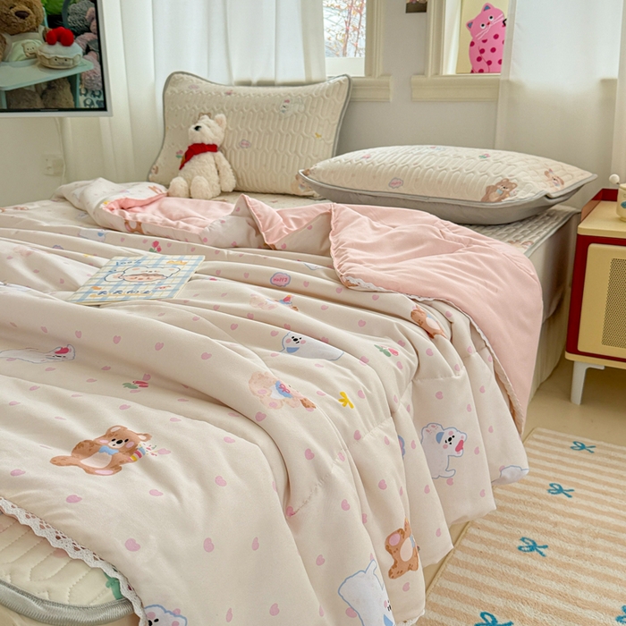 91家纺网 家纺一手货源 找家纺 慕尚家纺  2025春夏新款乳胶凉席水洗棉夏被夏凉被空调被三件套四件套 哈哈俱乐部