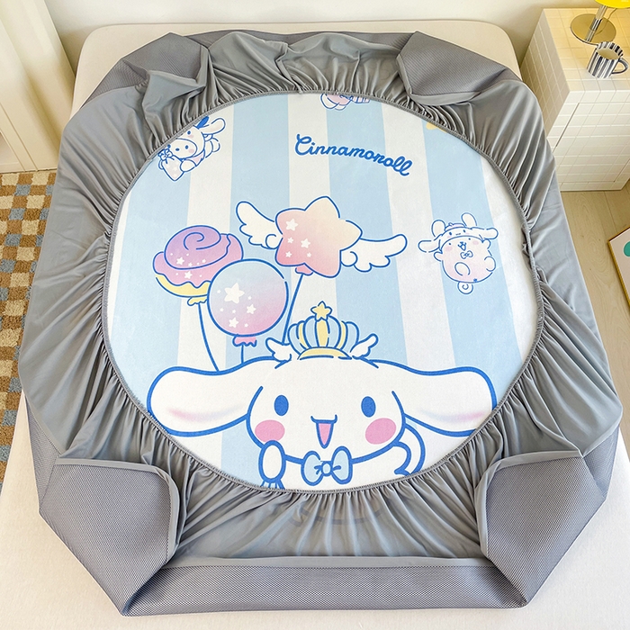 91家纺网 家纺一手货源 找家纺 米帛家纺 2025新款 A类大版三丽鸥冰藤席-床笠款 气球玉桂狗