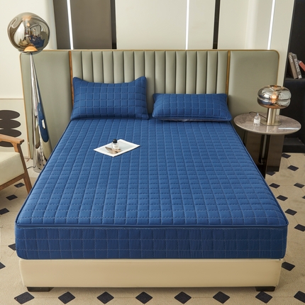欧邦 2025新款可拆卸六面全包夹棉床笠 五面夹棉-魅宝蓝