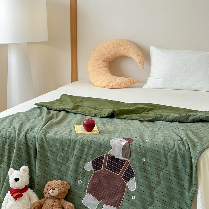 91家纺网 家纺一手货源 找家纺 月夏 2025新款全棉色织提花新疆棉花夏被被子被芯-彩点律动 彩点律动-绿色