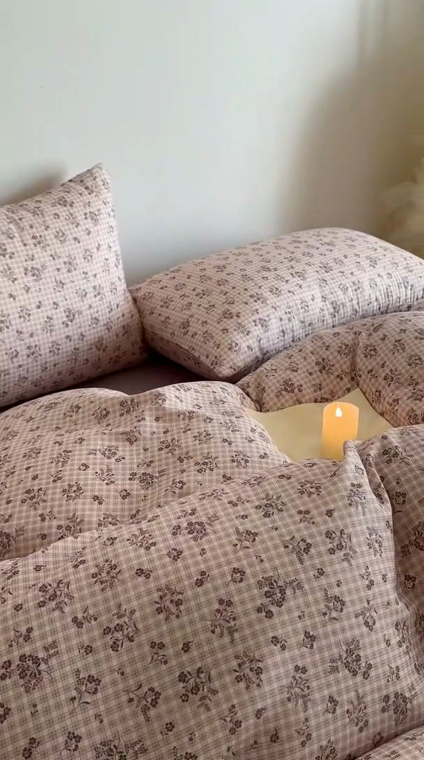 91家纺网 家纺一手货源 找家纺 塞纳 2026新款.全棉有氧双层纱四件套-场景一 倩影-米黄