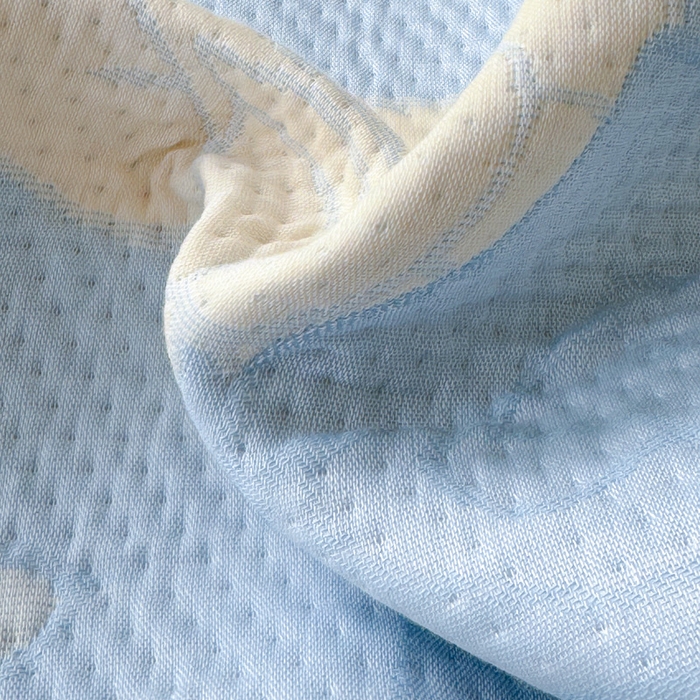 91家纺网 家纺一手货源 找家纺 2025新款A类纯棉针织三层纱提花多功能毯 蓝色-玫瑰