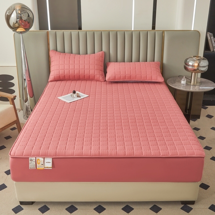 欧邦 2025新款可拆卸六面全包夹棉床笠 单面夹棉-朱玉粉