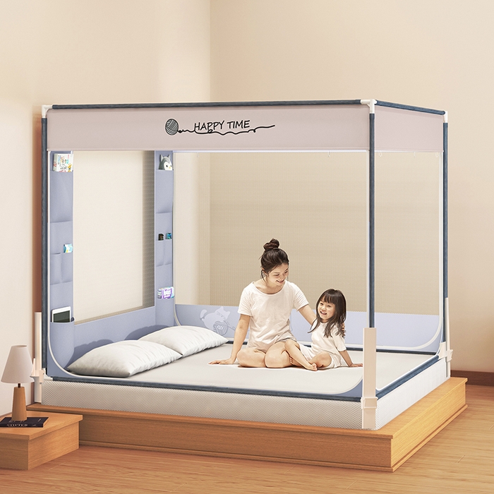 91家纺网 家纺一手货源 找家纺 （总）青竹苑 2025新款围栏支架口袋款坐床防摔蚊帐