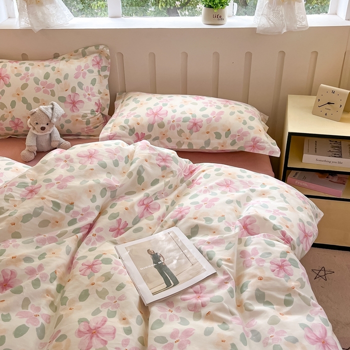 91家纺网 家纺一手货源 找家纺 大吉 2025新款100全棉纯棉喷气小清新被套四件套纯棉三件套床笠四件套单被套单枕套 甜梦