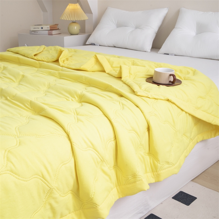 91家纺网 家纺一手货源 找家纺 梵心家纺 2025新款直播热款印花夏凉被空调被被子被芯水洗棉夏被 黄色