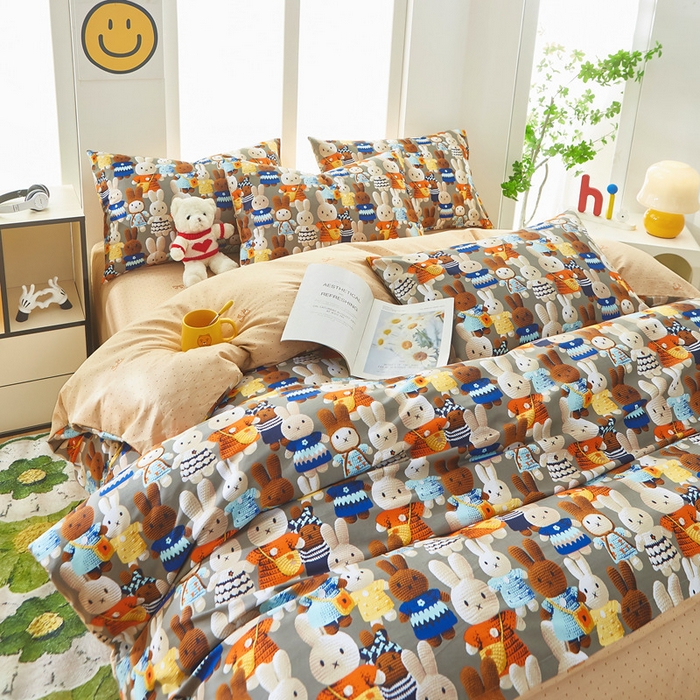 91家纺网 家纺一手货源 找家纺 黛妮雅 2025新款AB版全棉印花单被套床单枕套 幸运兔