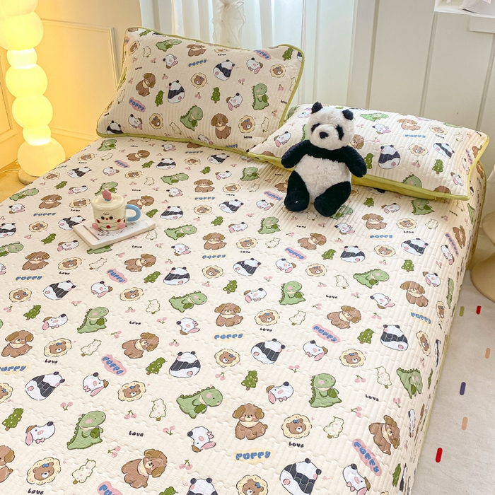 91家纺网 家纺一手货源 找家纺 顺顺家纺 2025新款全棉卡通夹棉床盖 森林集会