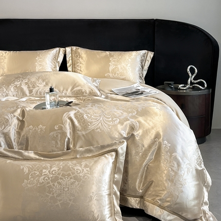 91家纺网 家纺一手货源 找家纺 博纳家纺 2025新款色织提花 镂空宽边高级简奢款四件套控价劵后198（严格按控价来） 香槟